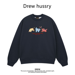 Drew美式 慵懒风上衣 潮牌猫咪卡通印花圆领卫衣春秋东男女情侣款