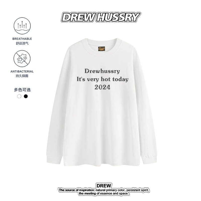 Drew美式潮牌字母印花纯棉长袖T恤男女宽松百搭情侣上衣图片