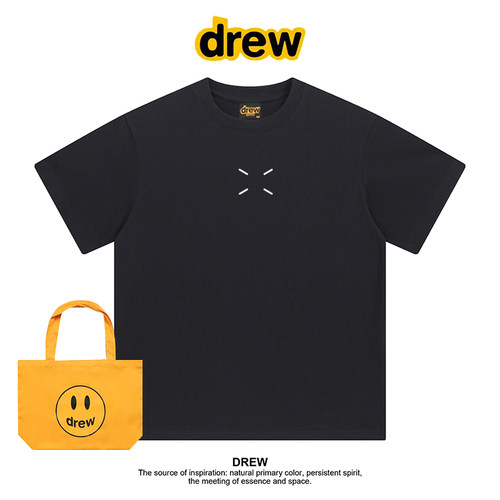 Drew美式潮牌简约四角标休闲印花纯棉短袖T恤男女同款情侣上衣ins