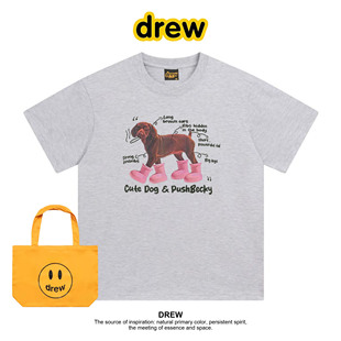 t恤情侣装 Drew笑脸oversize宽松复古狗狗印花白色正肩短袖 上衣ins