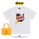 Drew夏季 T恤 上衣纯棉宽松设计感百搭半袖 新款 可爱毛衣小猫咪短袖
