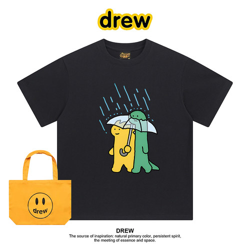 Drew美式潮牌遮雨恐龙ins风小众设计感纯棉百搭休闲短袖T恤情侣装