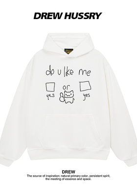 DREW美式潮牌趣味卡通连帽卫衣男女情侣装休闲百搭宽松上衣帽衫