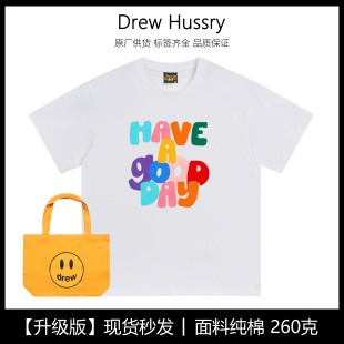 宽松百搭上衣ins潮 Drew美式 复古字母印花纯棉短袖 t恤女夏季 新款