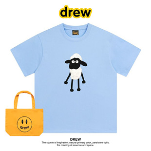 T恤新款 Drew笑脸小羊卡通印花短袖 宽松百搭情侣纯棉上衣ins潮