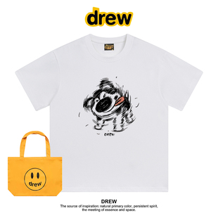 Drew美式潮牌素描哈士奇上衣t恤男女款夏季重磅260G美式短袖T恤
