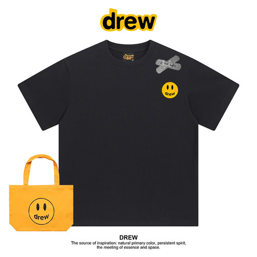 Drew美式潮牌笑脸小标印花短袖t恤男女宽松百搭休闲ins情侣上衣