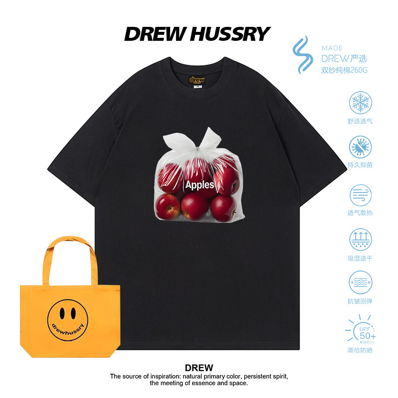 Drew美式潮牌苹果印花短袖T恤男女同款纯棉创意百搭上衣圆领半袖,女装/女士精品,T恤,淘宝优惠券,粉丝福利购,淘宝优惠卷