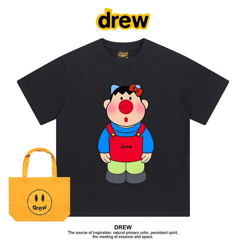 Drew美式潮牌胖虎情侣休闲宽松印花纯棉短袖T恤卡通印花情侣上衣