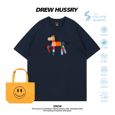 Drew美式潮牌欧美马年限定印花短袖T恤男女纯棉情侣装百搭半袖ins