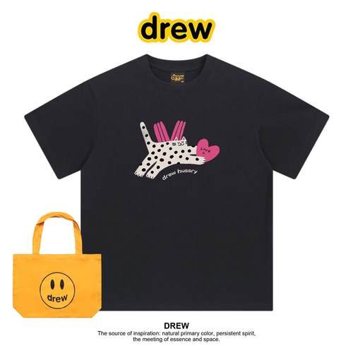 Drew笑脸虞书欣同款猫咪T恤可爱情侣装纯棉流行明星短袖上衣夏季