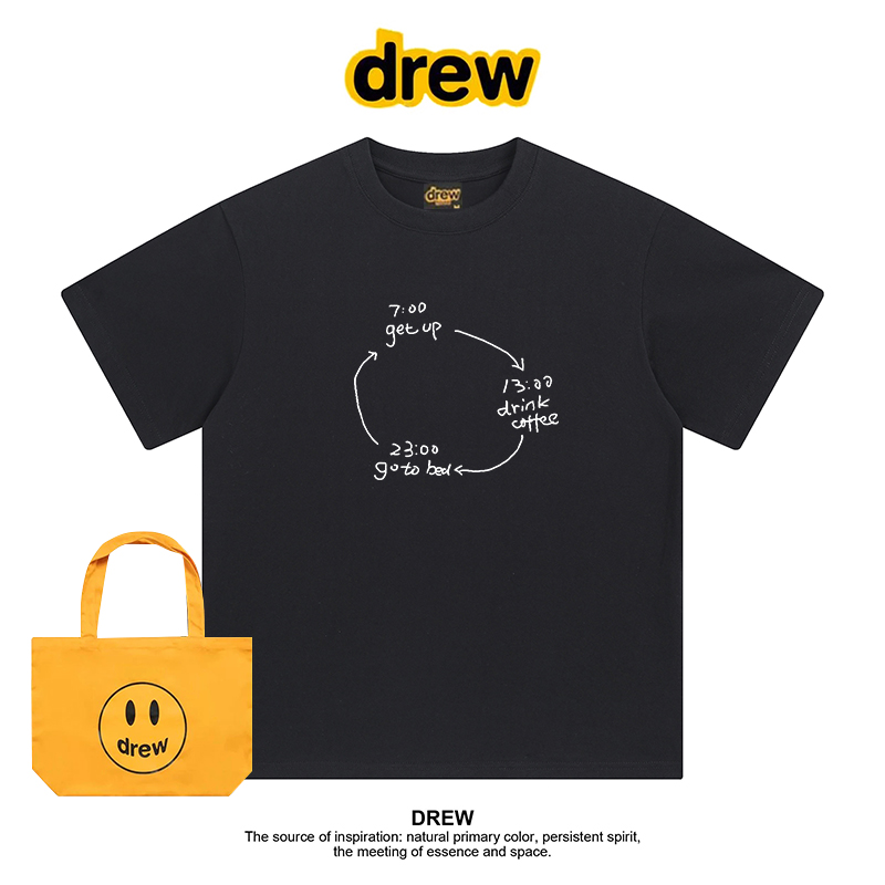 Drew美式潮牌简约字母行程表印花休闲百搭正肩短袖T恤情侣上衣ins
