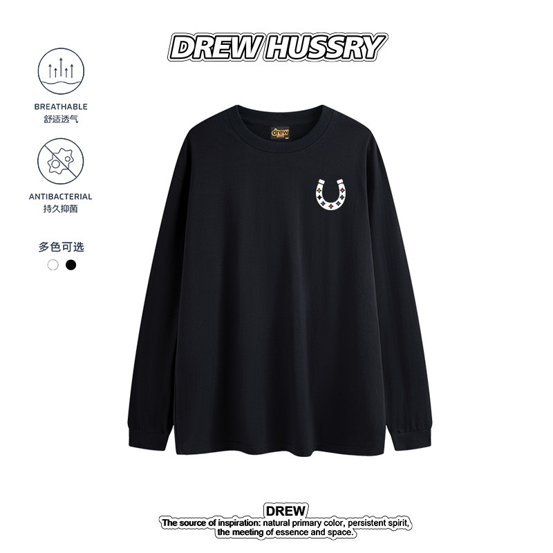 DREW HUSSRY美式潮牌印花长袖T恤男女情侣装纯棉圆领上衣图片