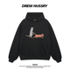 Drew美式 潮牌趣味小狗印花连帽卫衣男女秋冬加绒加厚情侣装 上衣
