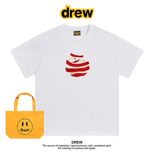 Drew美式潮牌卡通苹果印花夏季圆领正肩短袖T恤男女款休闲上衣