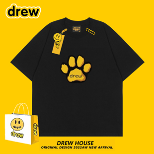 女宽松百搭情侣款 Drew 夏季 2024Ss熊掌短袖 圆领纯棉T恤 house新款