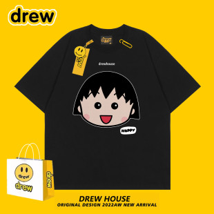 Drew笑脸樱桃小丸子联名百搭宽松夏季卡通可爱短袖情侣T恤