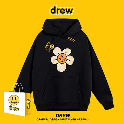 Drew笑脸太阳花潮牌欧阳娜娜同款情侣百搭秋季卫衣女宽松连帽上衣
