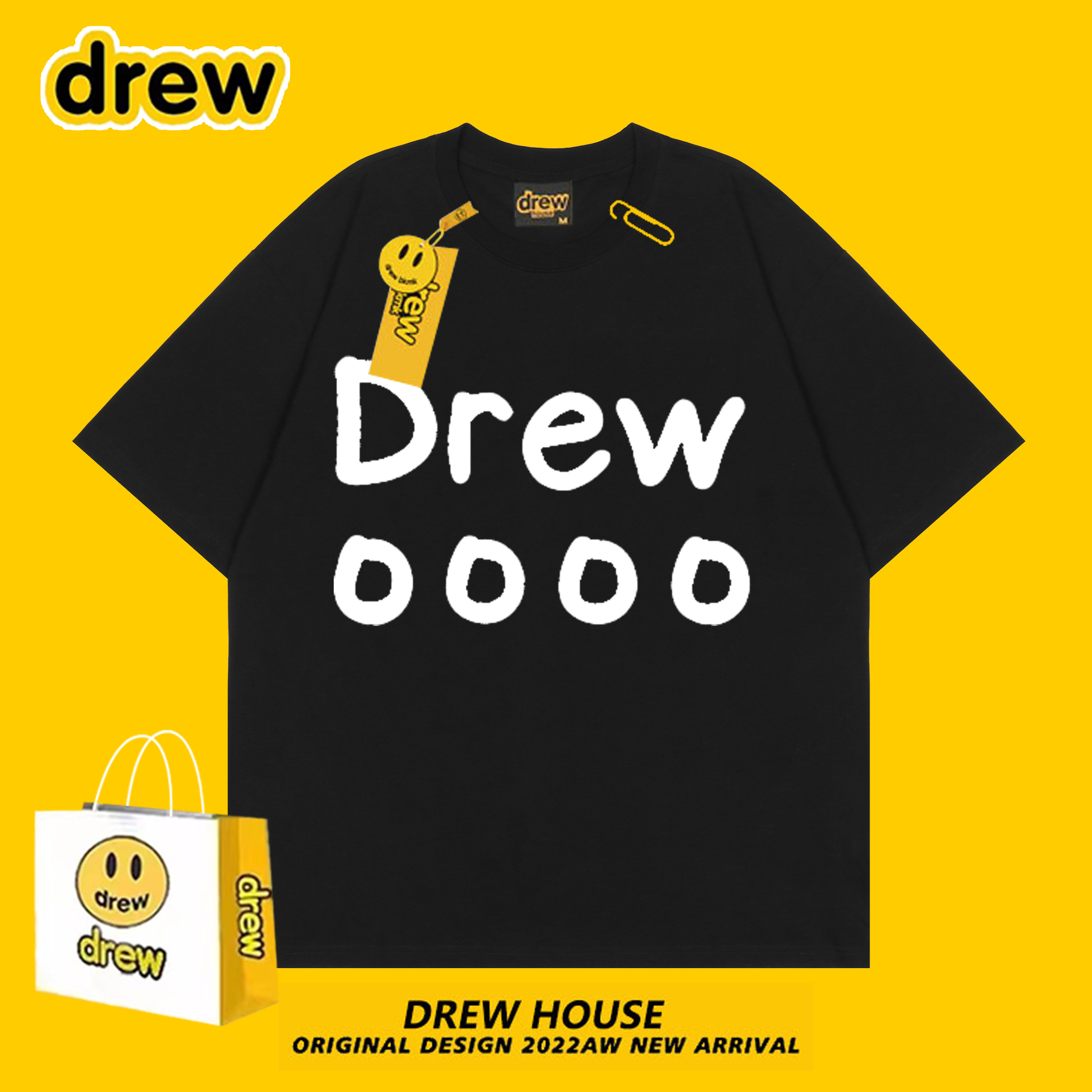drew house笑脸四个圈字母趣味美式街头宽松百搭夏季男女款短袖
