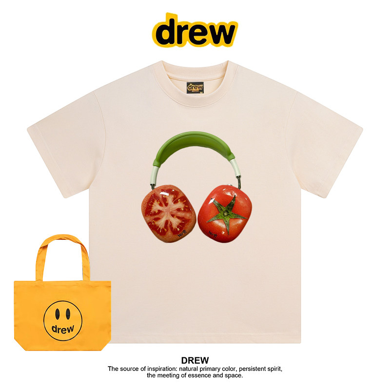 Drew美式潮牌番茄耳机印花休闲百搭正肩260G纯棉短袖T恤情侣上衣