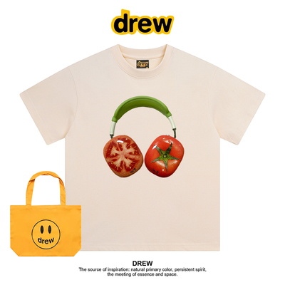 Drew美式潮牌番茄耳机印花休闲百搭正肩260G纯棉短袖T恤情侣上衣