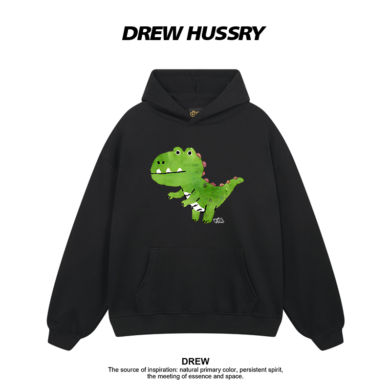 Drew美式潮牌恐龙印花春秋休闲连帽卫衣男女加绒加厚情侣装帽衫
