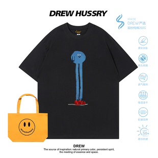 T恤白色宽松百搭小众趣味印花上衣ins半袖 Drew美式 潮牌卡通风短袖