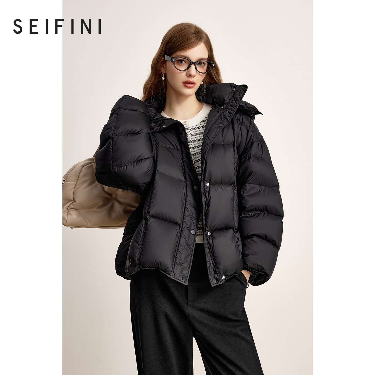 【商场同款】诗凡黎连帽鸭绒立领羽绒服2024冬新款外套3FA380072R