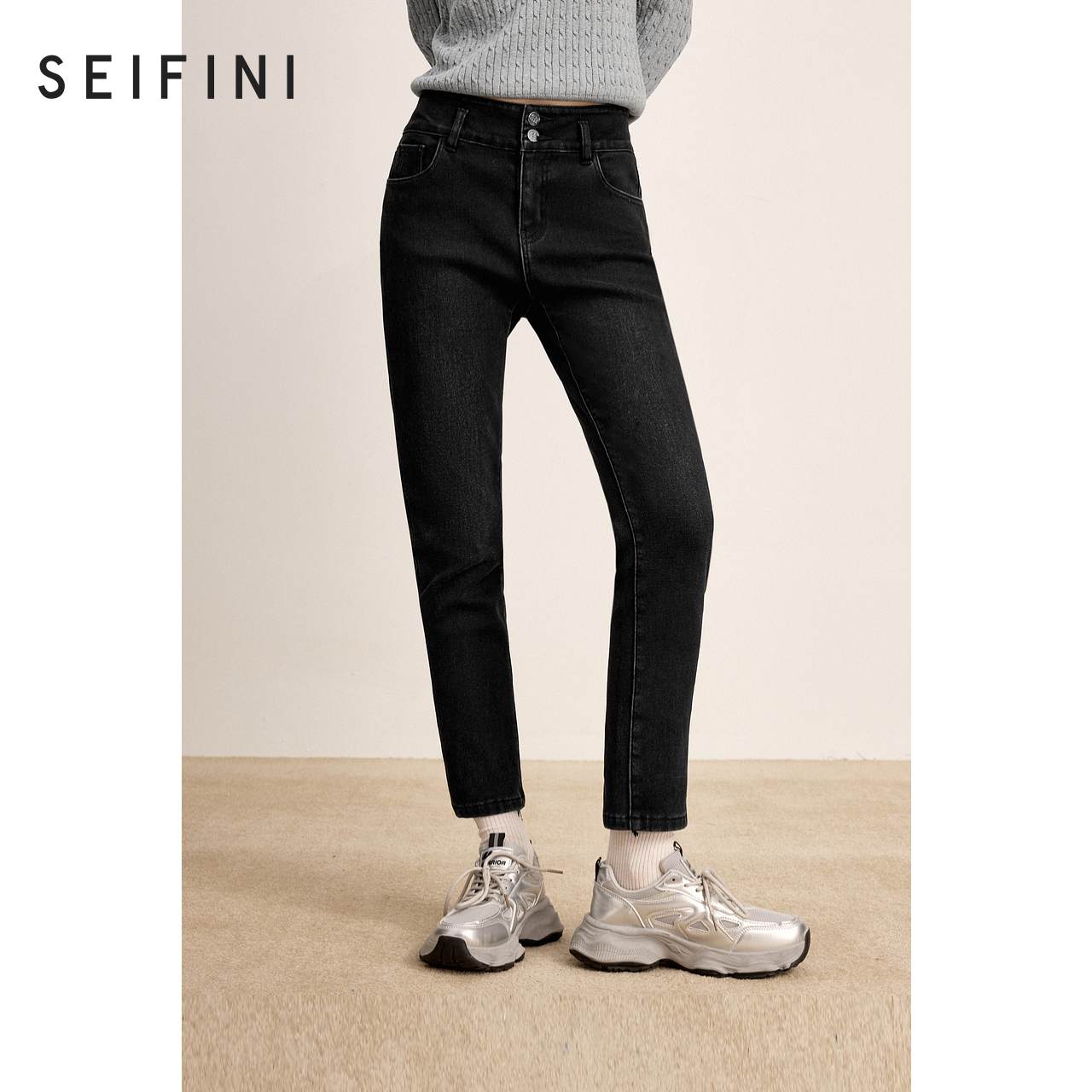 【商场同款】诗凡黎高腰显瘦直筒裤2024冬新款长裤女3FB752571