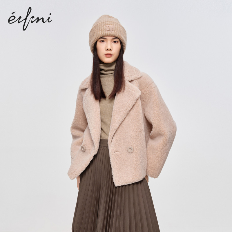 【商场同款】伊芙丽美拉德时尚粉色毛毛短外套女秋季1EB212021