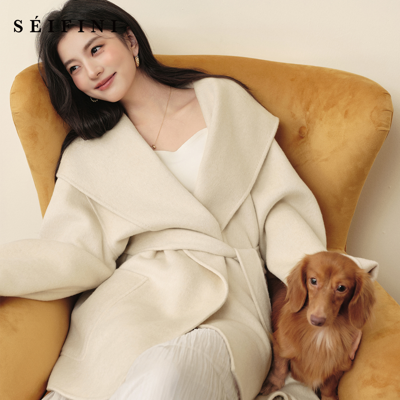 【孟子义同款】诗凡黎浴袍式毛呢外套25冬新款微阔版型双面呢大衣