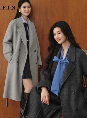 诗凡黎100%散毛染绵羊毛双面呢25秋高性价比大衣伊芙丽outlets店