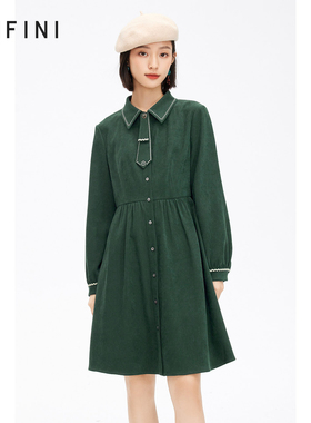 诗凡黎墨绿色磨毛针织连衣裙春秋圣诞娃娃裙女伊芙丽outlets店