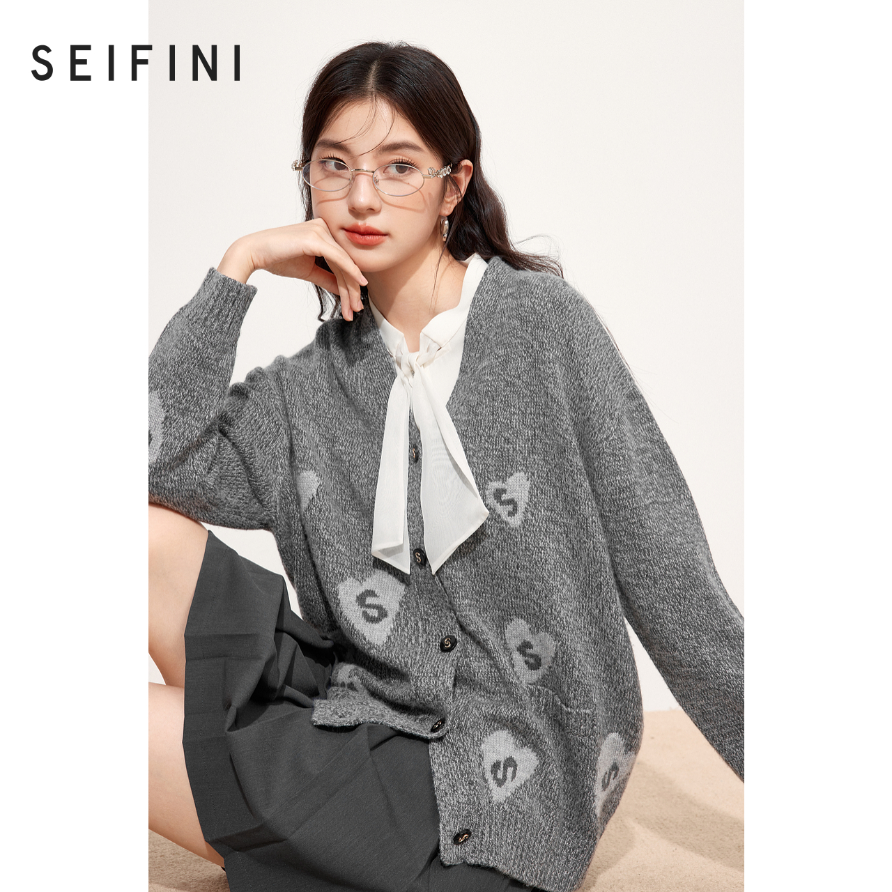 【商场同款】诗凡黎V领针织开衫2024冬新款针织开衫外搭3FA631821