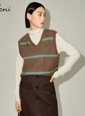 【商场同款】伊芙丽条纹休闲无袖毛衫2024秋装新款1EC132161