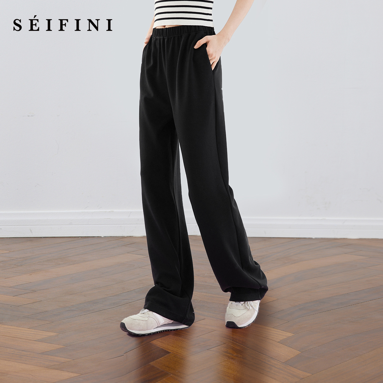 诗凡黎绢丝莫代尔粉色直筒休闲长裤24春夏灰色中高腰运动短裤女裤