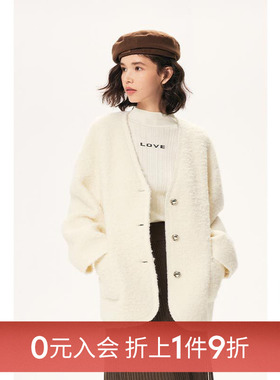 【0元入会1件9折】诗凡黎圈圈毛V领秋冬毛呢外套伊芙丽outlets店