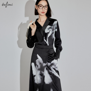 新款 2024年秋装 伊芙丽设计感休闲气质衬衫 黑色衬衣 商场同款