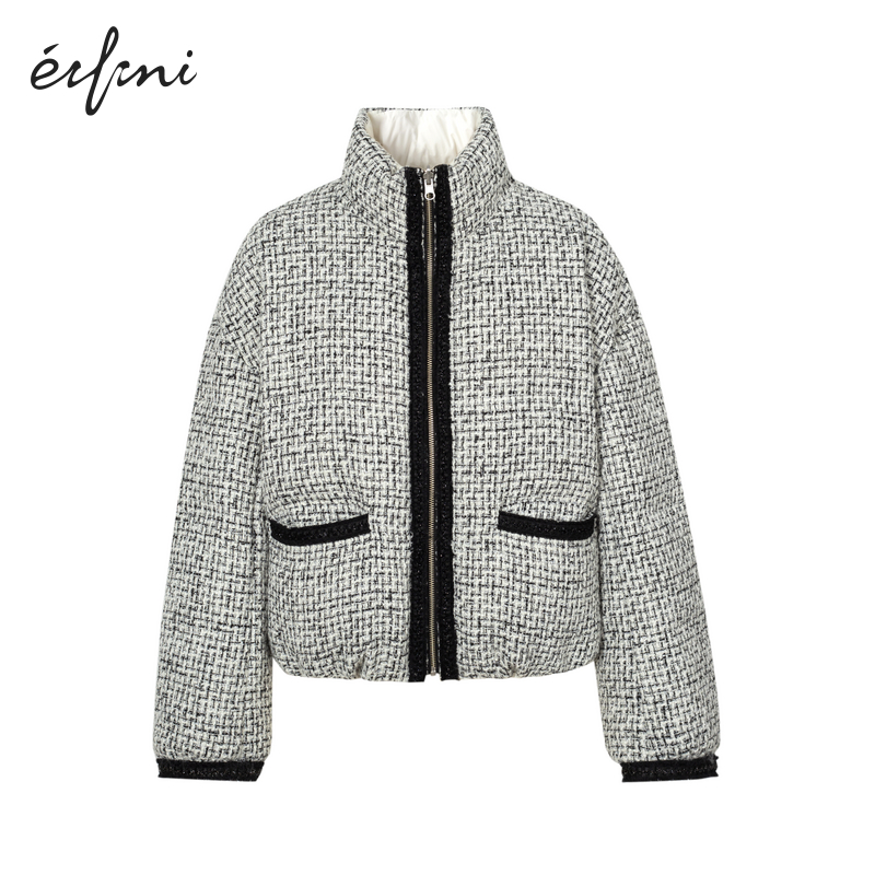 【商场同款】伊芙丽细格纹编织羊毛鹅绒羽绒服外套冬ZEB180061