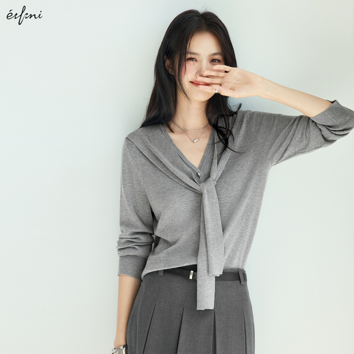 伊芙丽桑蚕丝羊毛韩系披肩宽松减龄少女感针织衫女2025秋季新款