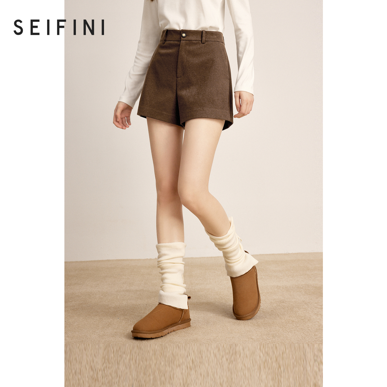 【商场同款】诗凡黎A字高腰阔腿短裤2024冬新款裤子女3FA452291