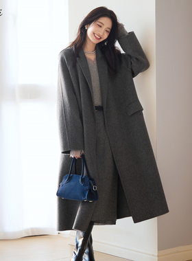 伊芙丽outlets店全驼绒高智流光褐气质双面呢大衣秋冬毛呢外套女