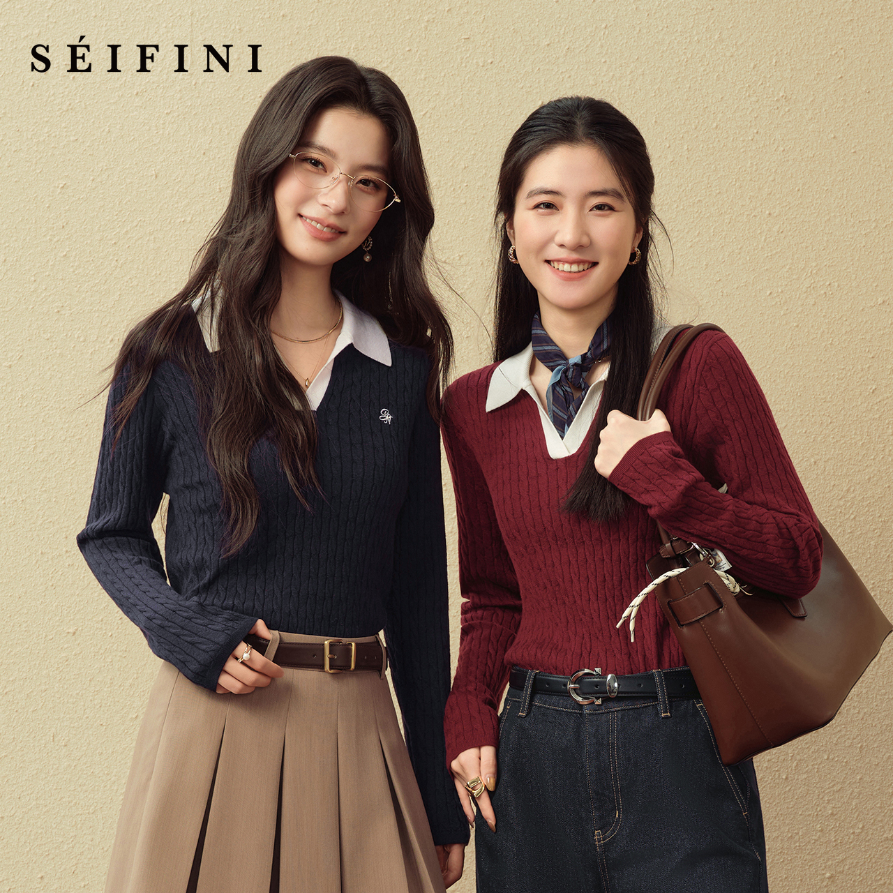 诗凡黎全羊毛绞花Polo领针织衫25秋显瘦上衣女伊芙丽outlets店