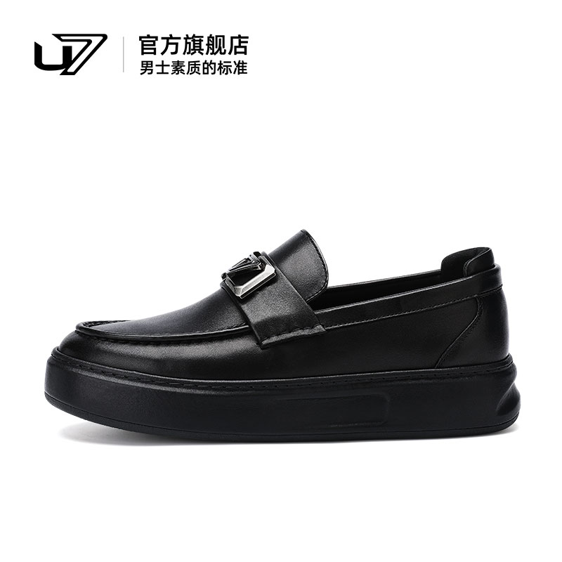 u7休闲乐福皮鞋头层牛皮厚底增高