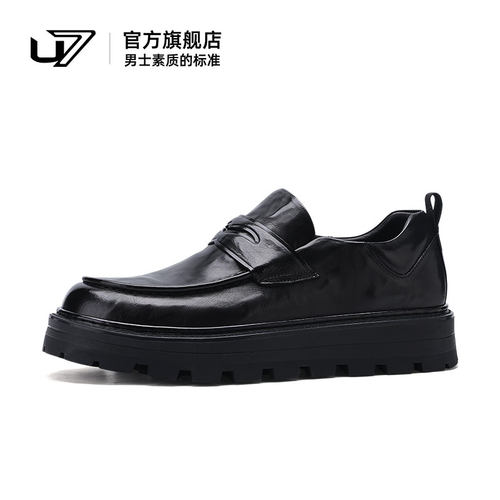 u7休闲皮鞋头层牛皮厚底增高