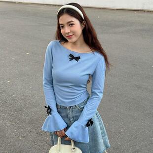bow contrast top ruffled women clothing Womens flared