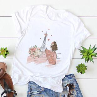 tees soft ladies shirt paris female print eiffel pink