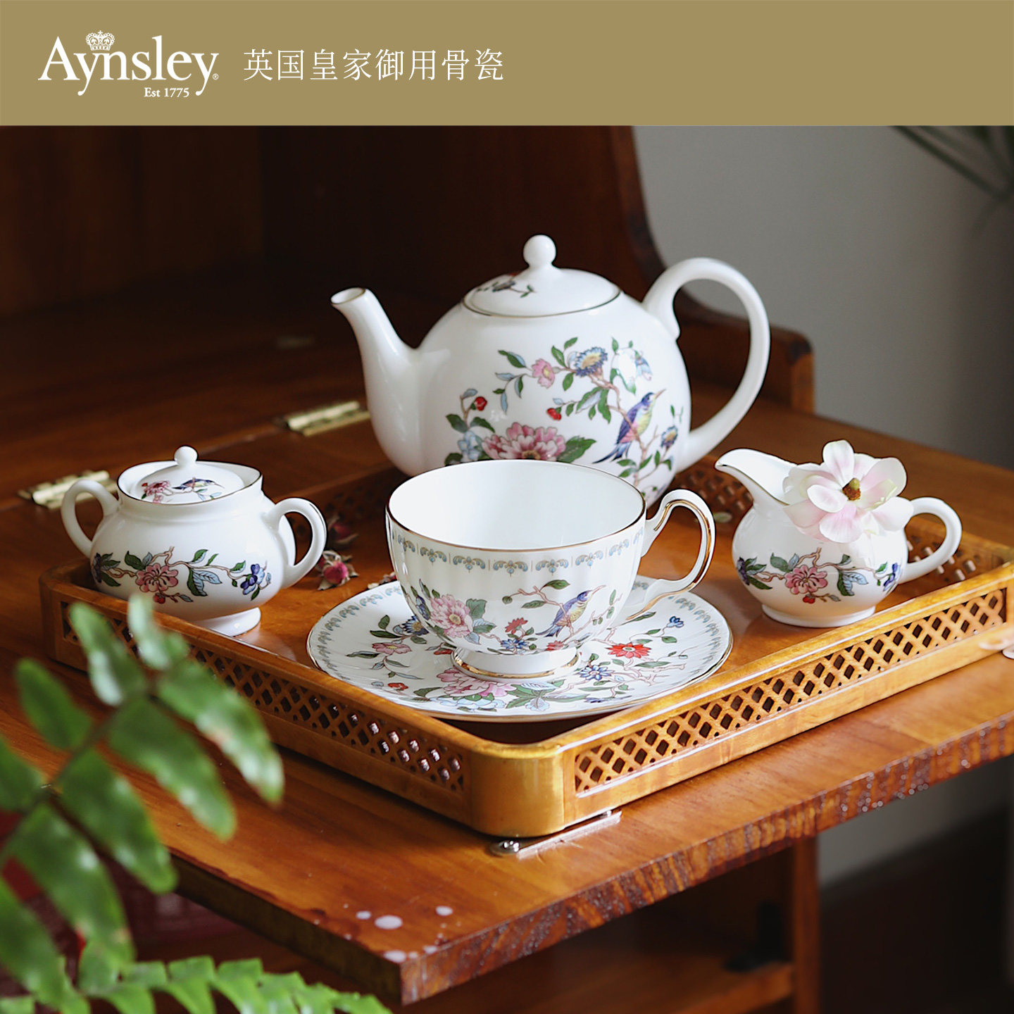 英国Aynsley安斯丽雀鸟床边英式下午茶具套装骨瓷咖啡杯碟礼盒装