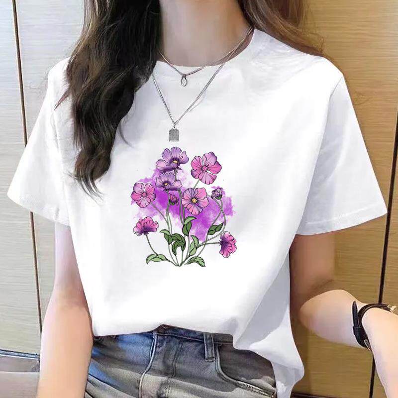 流行常规薄款女青年简约短袖印花