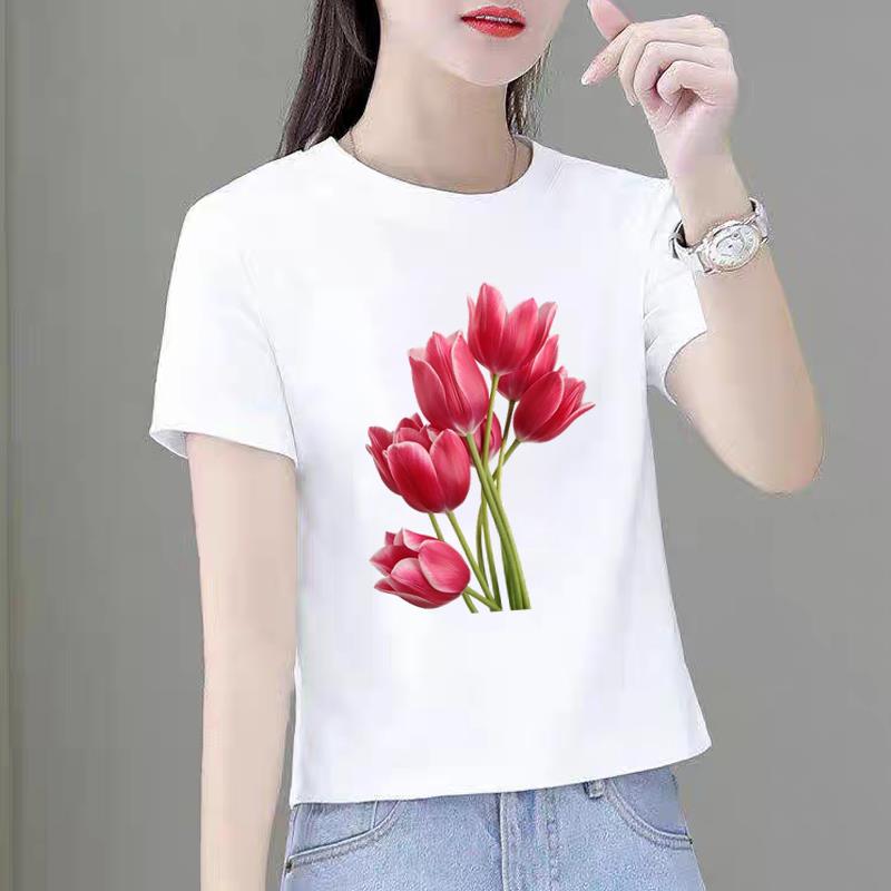 外穿夏季新款短袖休闲洋气ins女莫代尔棉韩版印花时尚圆领通勤T恤